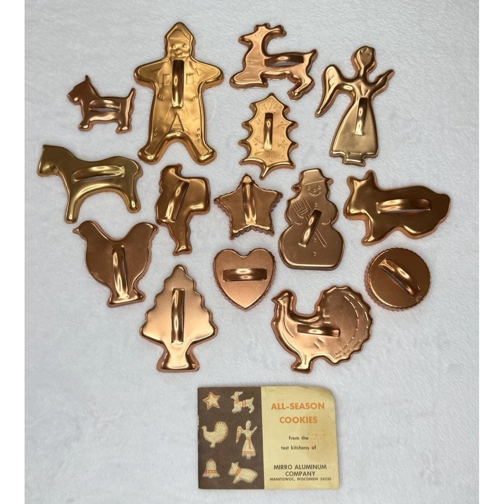 Mirro Aluminum All-Season 15 Cookie Cutters Copper Color Recipe Booklet NOS New